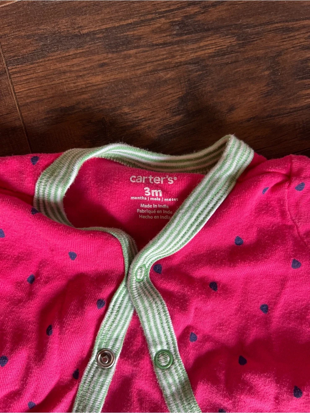 Carter's Bright Pink Short-Sleeve Snap Watermelon Romper with Green Trim